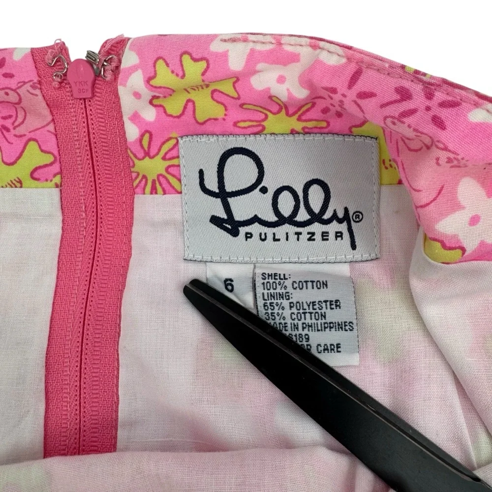 Vintage Lilly Pulitzer Happy‎ Hippo Floral Mini Pencil Skirt 6